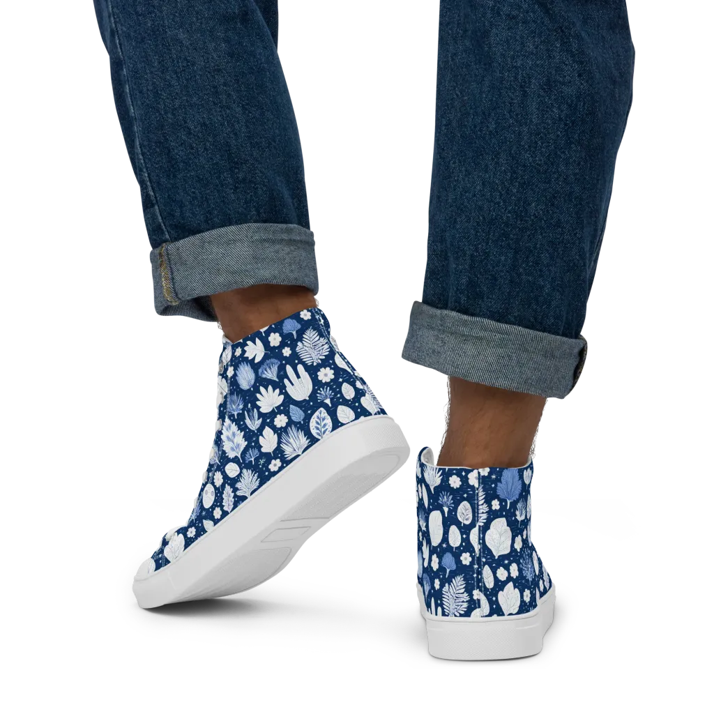 Indigo Herbarium on Men's High Top Canvas Shoes — Back