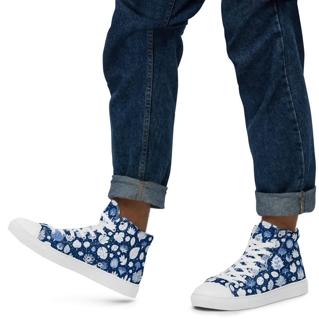 Indigo Herbarium on Men's High Top Canvas Shoes — Left