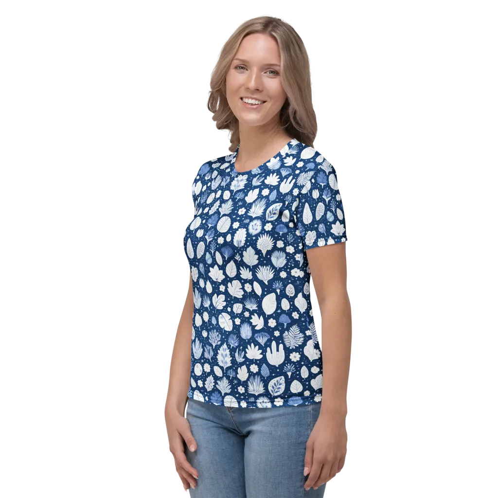 Indigo Herbarium on Women's Crew Neck T-Shirt — Left