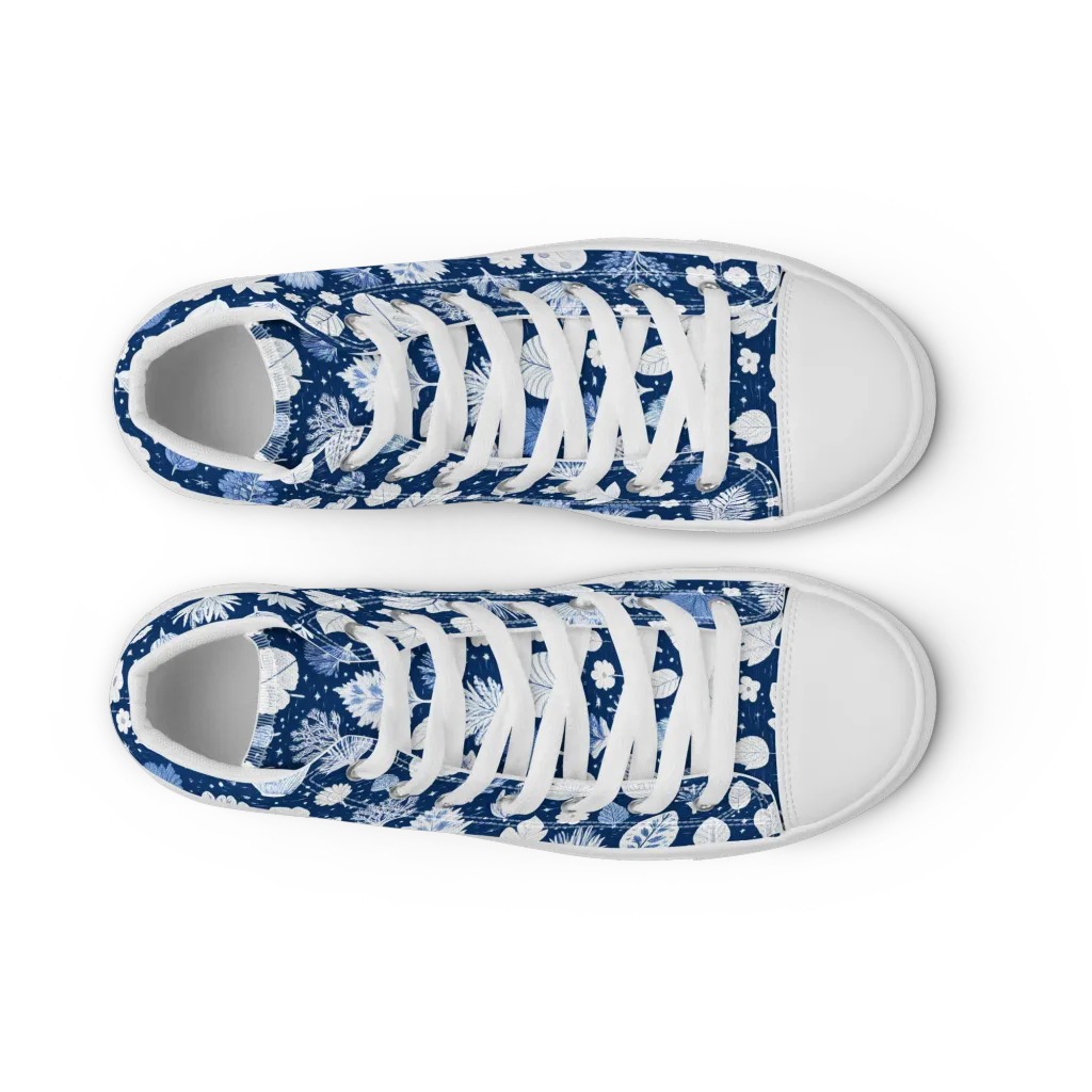 Indigo Herbarium on Women's High Top Canvas Shoes — Front