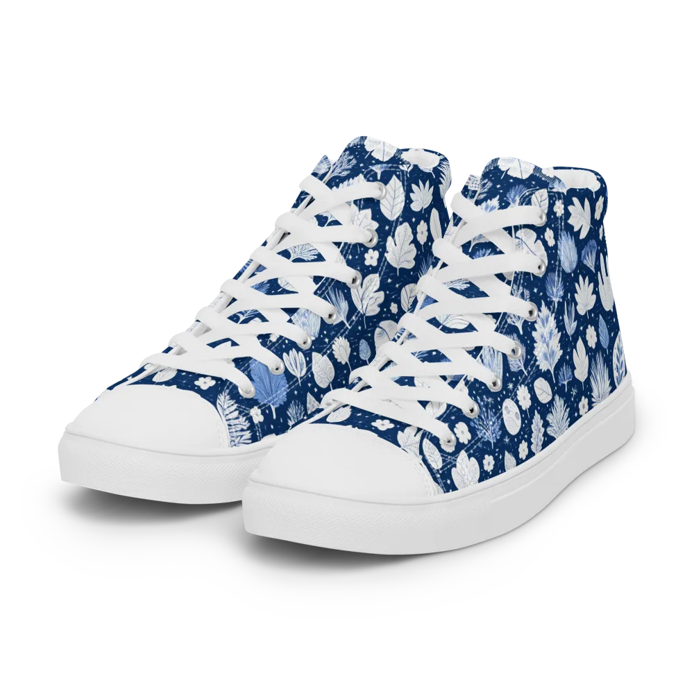 Indigo Herbarium on Women's High Top Canvas Shoes — Left Front