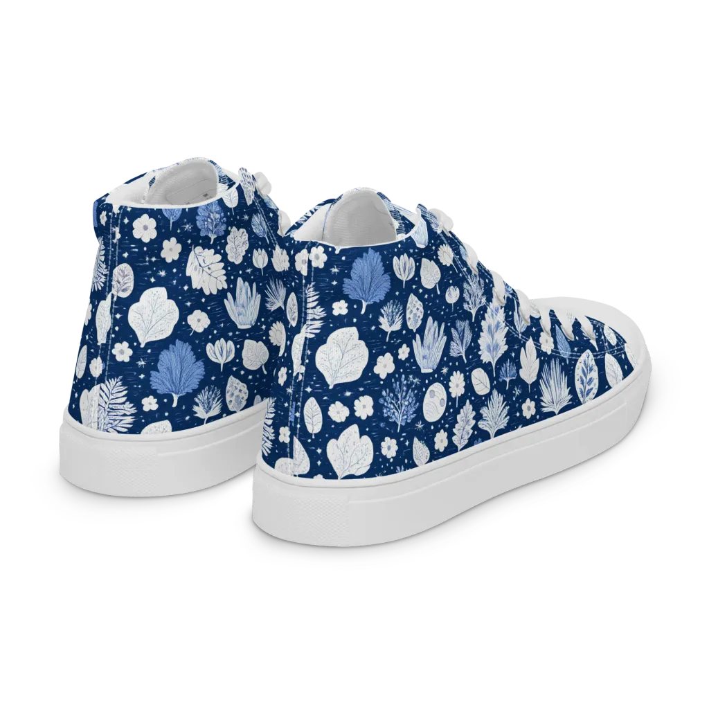 Indigo Herbarium on Women's High Top Canvas Shoes — Right Back