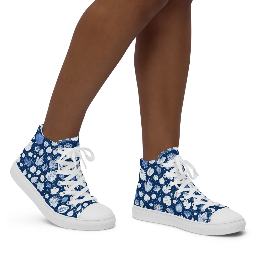 Indigo Herbarium on Women's High Top Canvas Shoes — Right