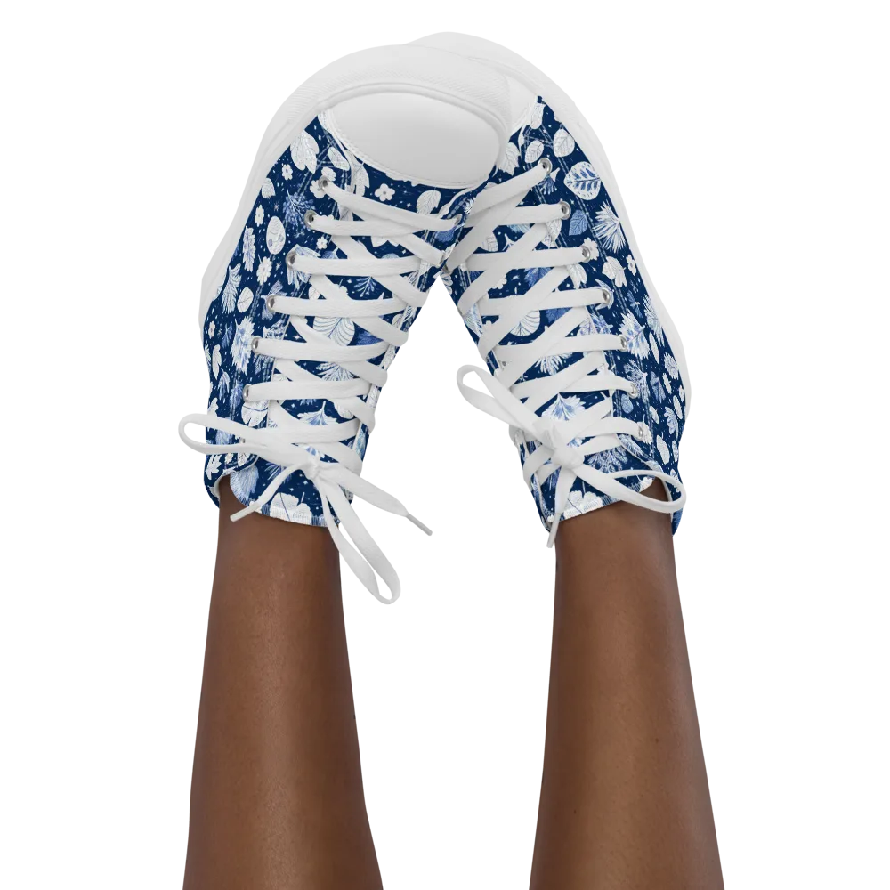 Indigo Herbarium on Women's High Top Canvas Shoes — Front