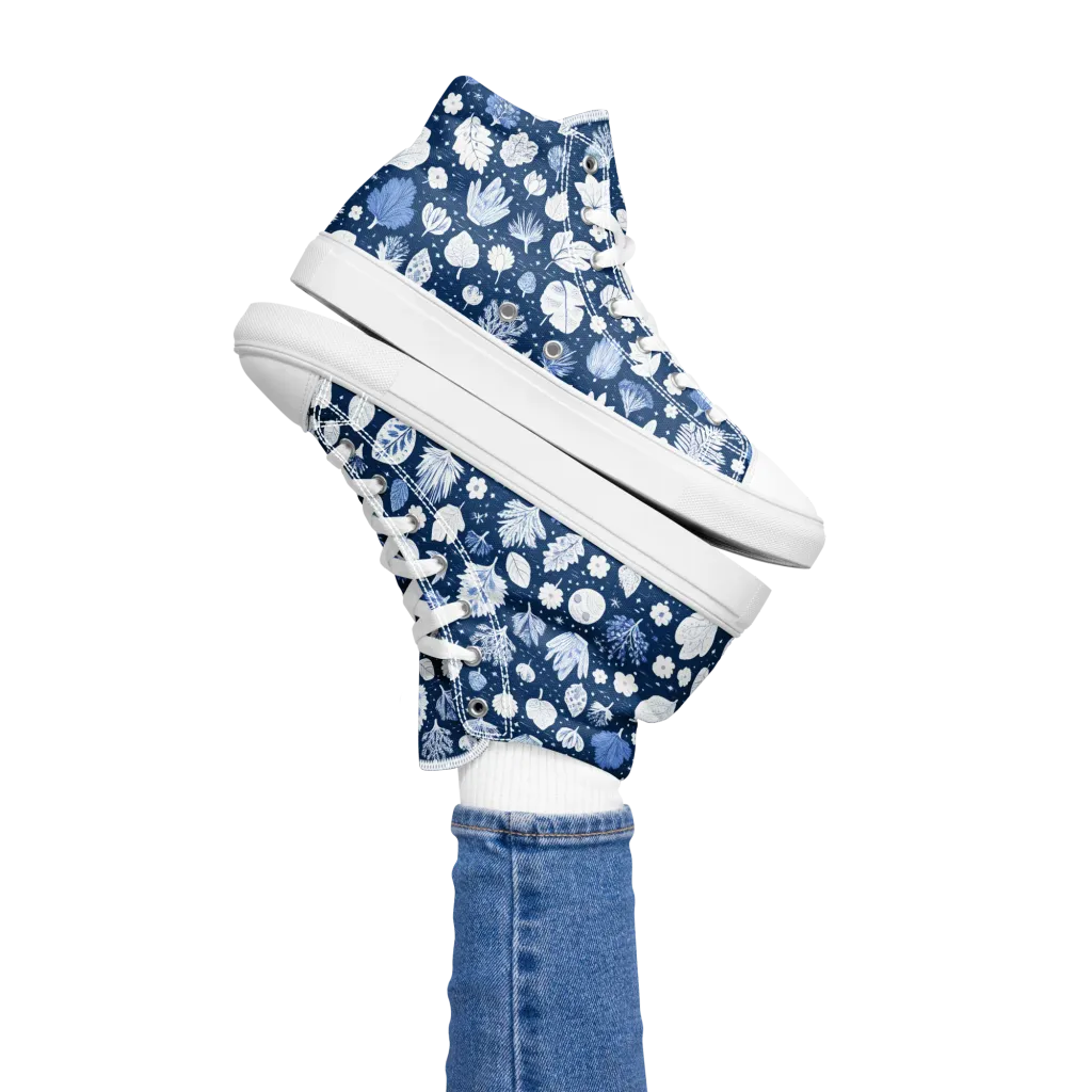 Indigo Herbarium on Women's High Top Canvas Shoes — Left