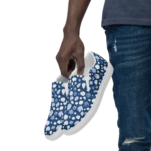 Indigo Herbarium on a Men's Slip-On Canvas Shoes