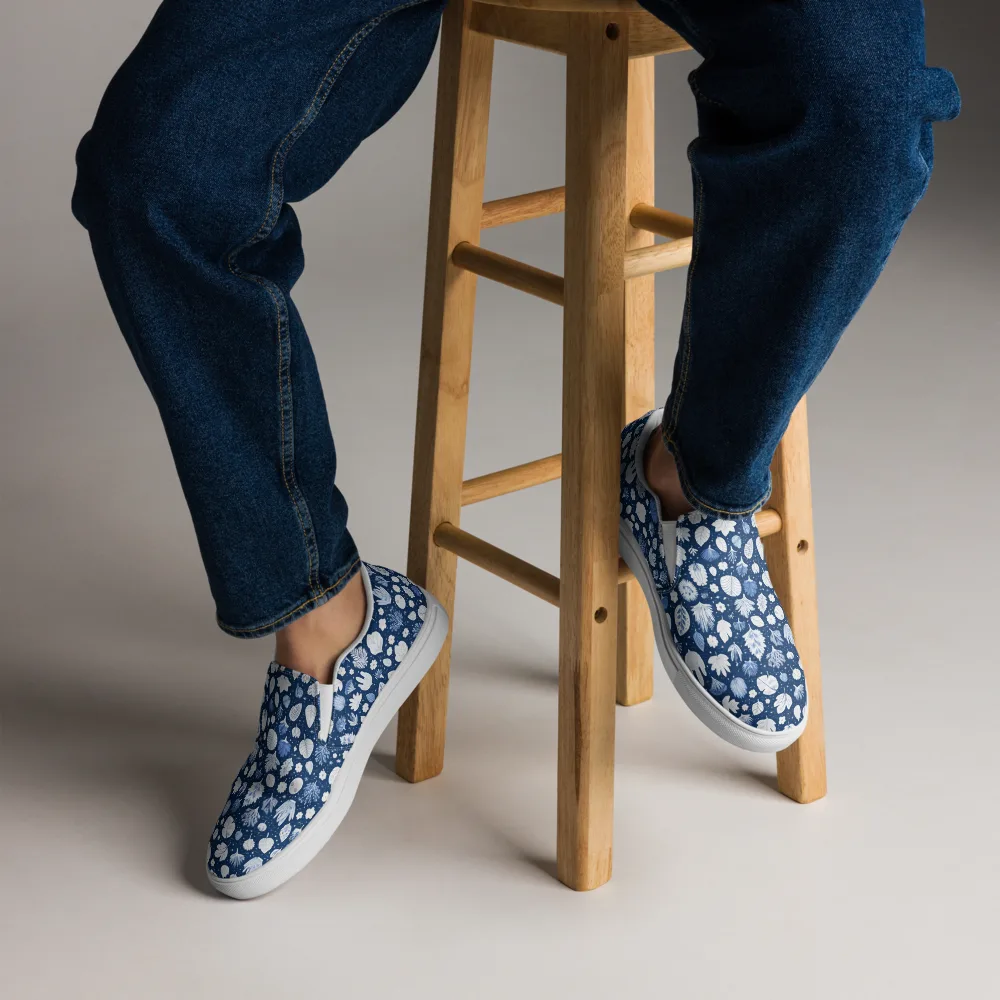 Indigo Herbarium on Men's Slip-On Canvas Shoes — Front