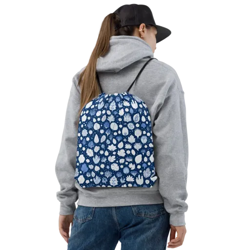 Indigo Herbarium on a Drawstring Bag