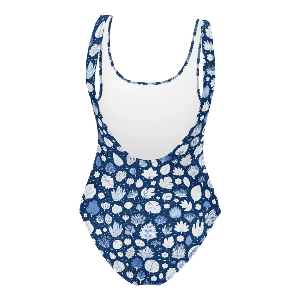 Indigo Herbarium on One-Piece Swimsuit — Back