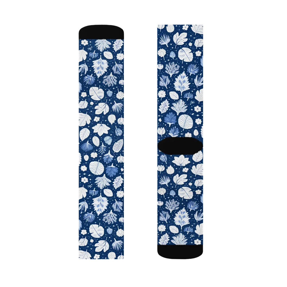 Indigo Herbarium on Socks — Left Sock