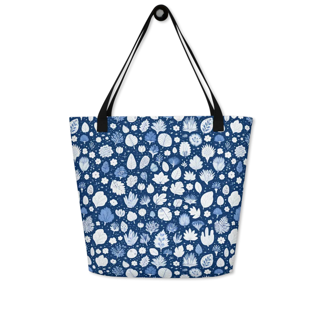 Indigo Herbarium on Large Tote Bag W/ Pocket — Front