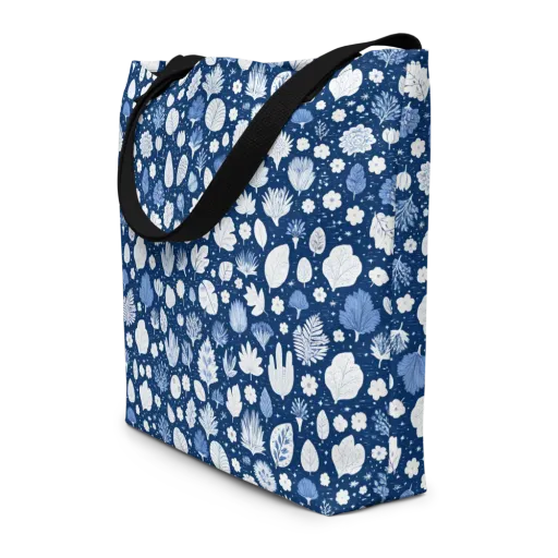 Indigo Herbarium on a Large Tote Bag W/ Pocket