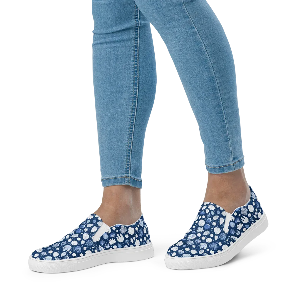 Indigo Herbarium on Women's Slip-On Canvas Shoes — Front