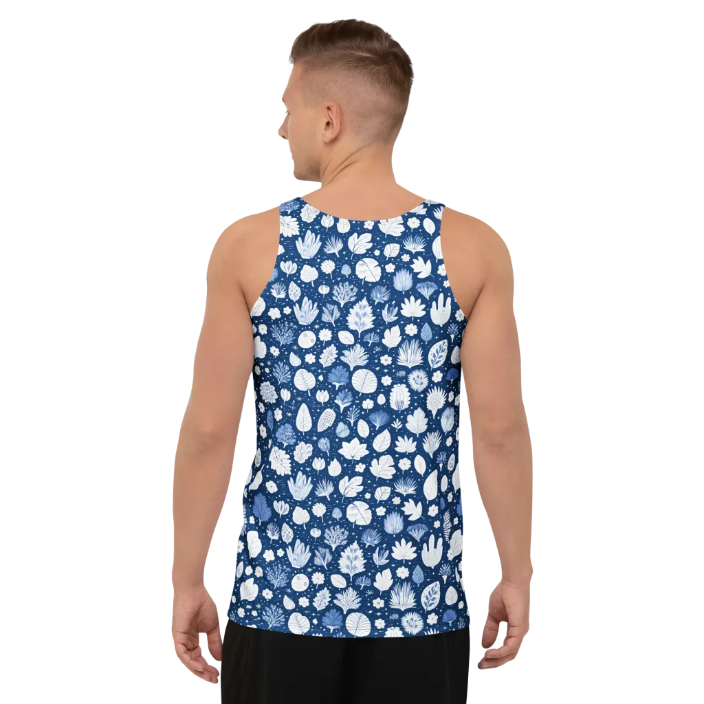Indigo Herbarium on Men's Tank Top — Back