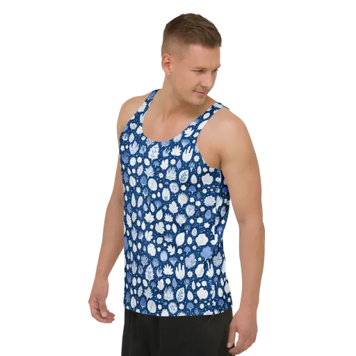 Indigo Herbarium on a Men's Tank Top