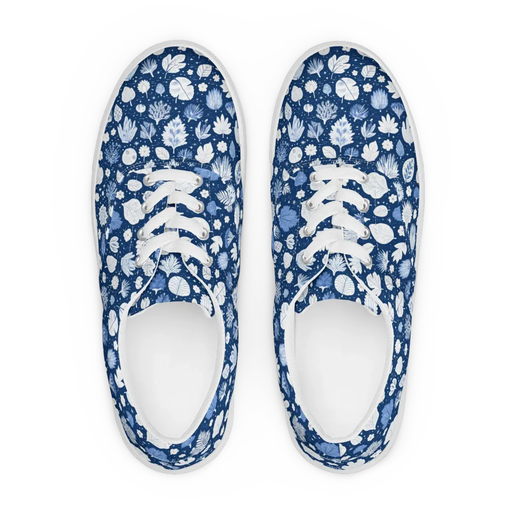 Indigo Herbarium on Men's Lace-Up Canvas Shoes — Front