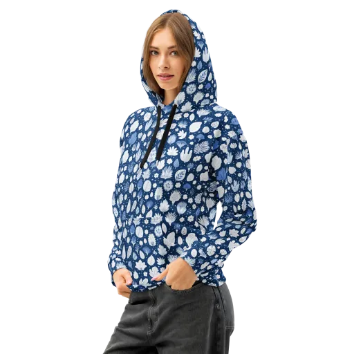 Indigo Herbarium on a Cotton Hoodie