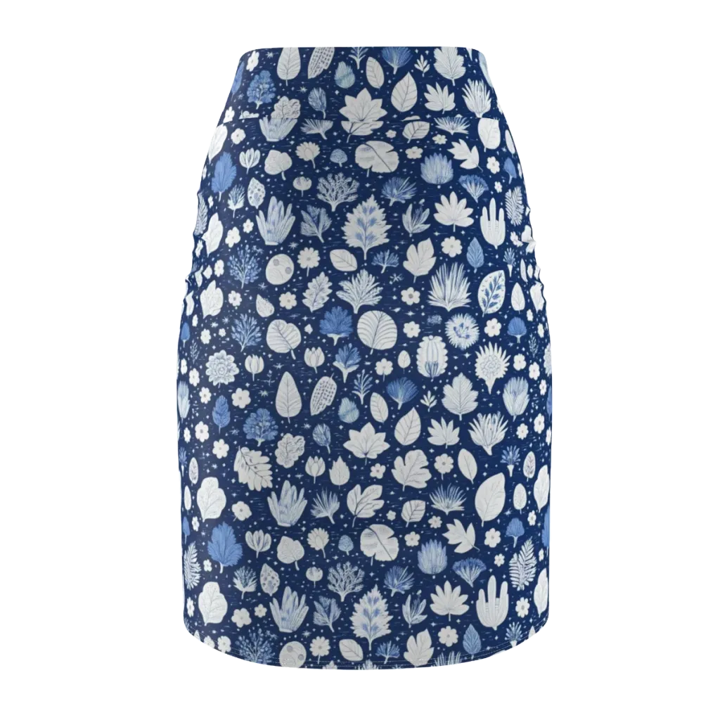 Indigo Herbarium on Pencil Skirt — Back