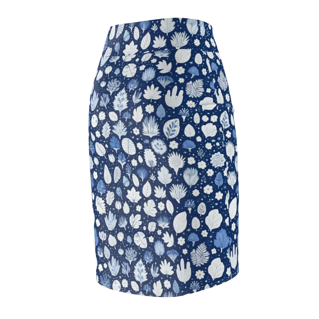 Indigo Herbarium on Pencil Skirt — Back Side