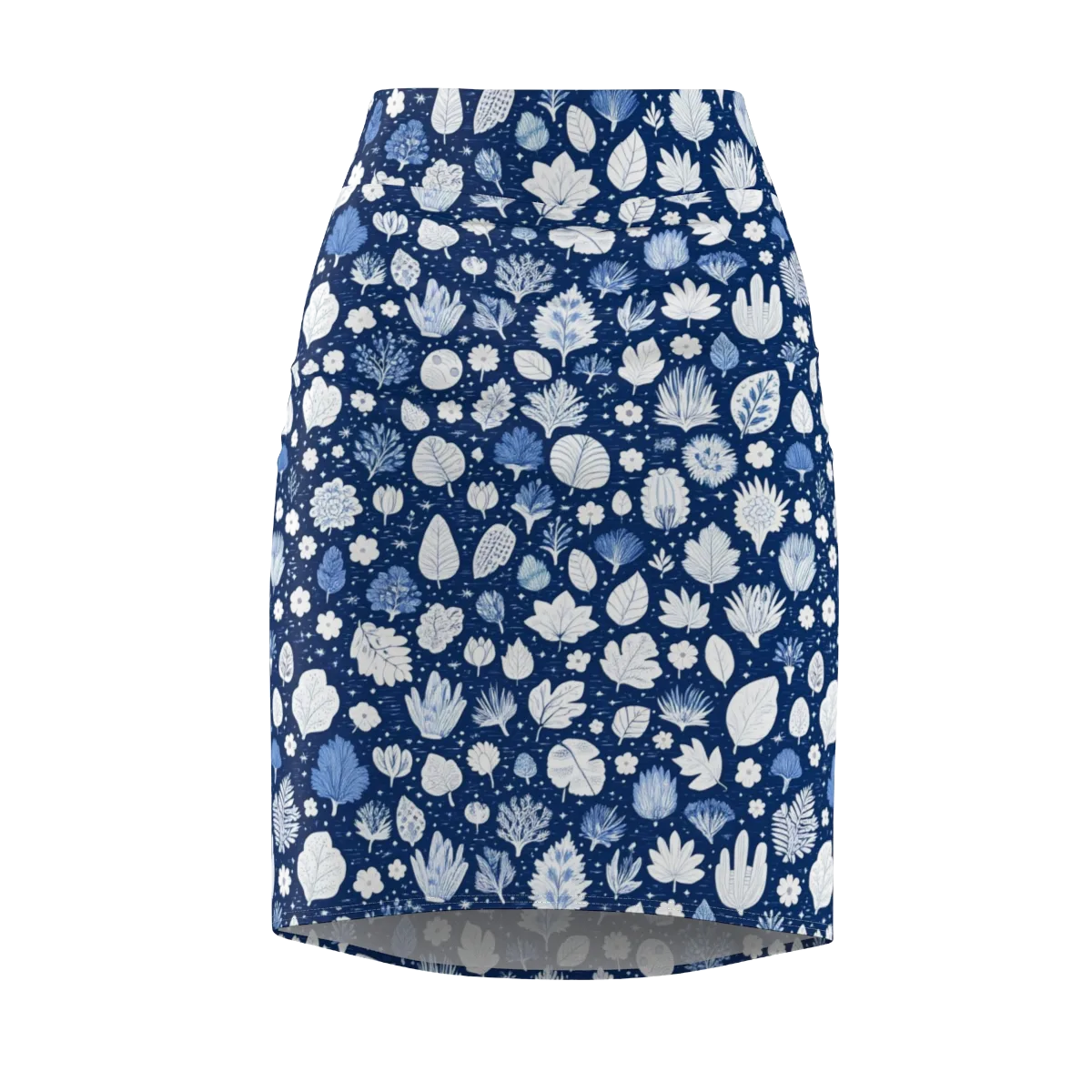 Indigo Herbarium on Pencil Skirt — Front