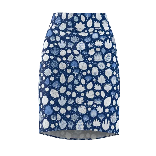 Indigo Herbarium on a Pencil Skirt