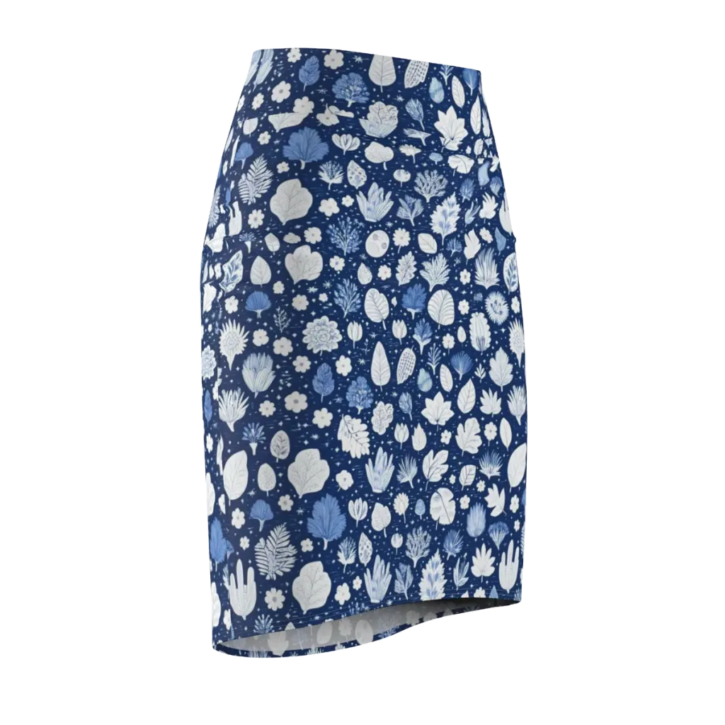 Indigo Herbarium on Pencil Skirt — Front Side