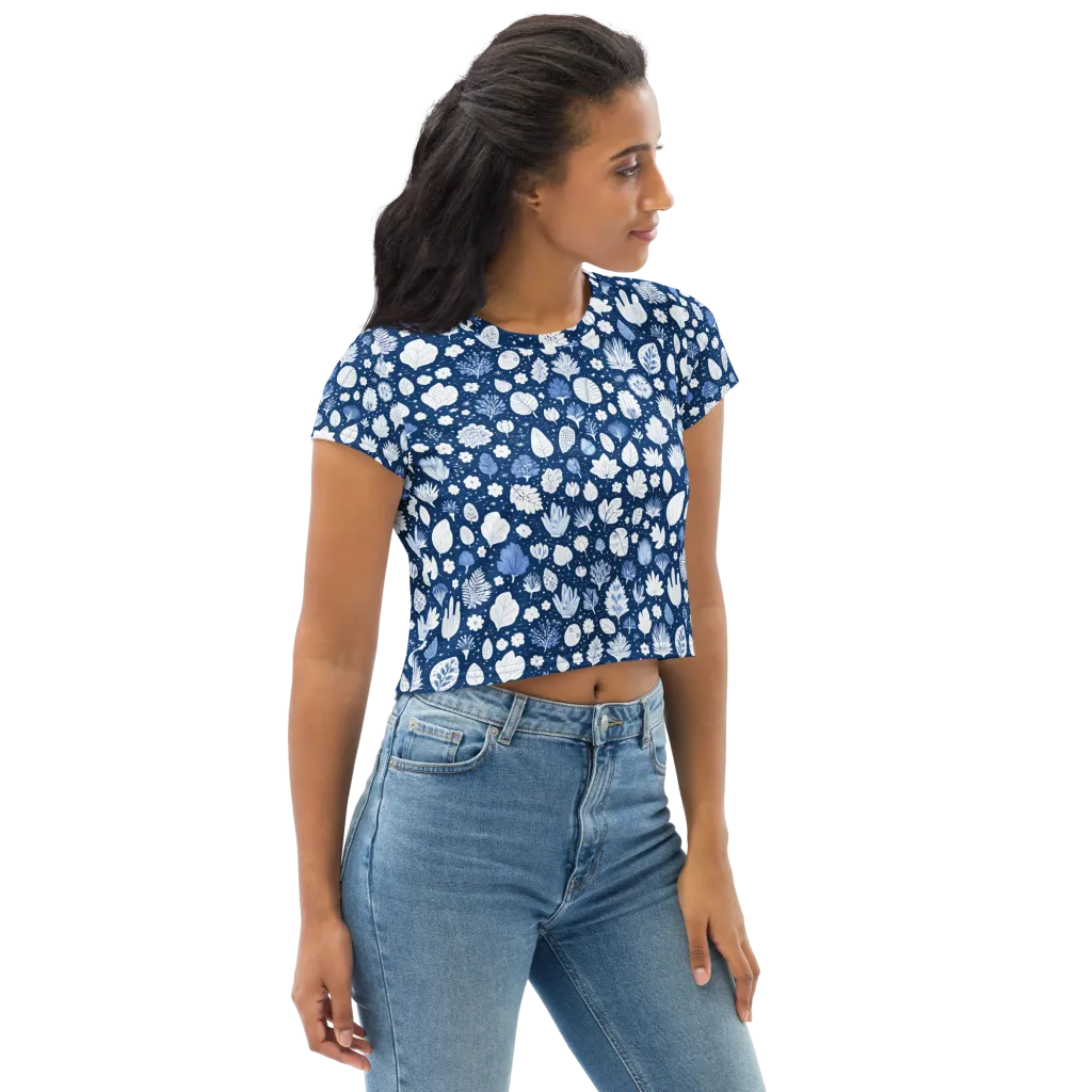 Indigo Herbarium on Crop Tee — Right Front