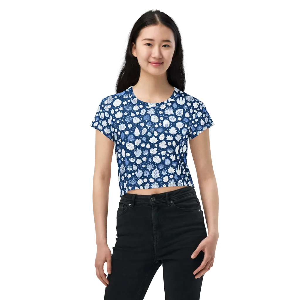 Indigo Herbarium on Crop Tee — Front