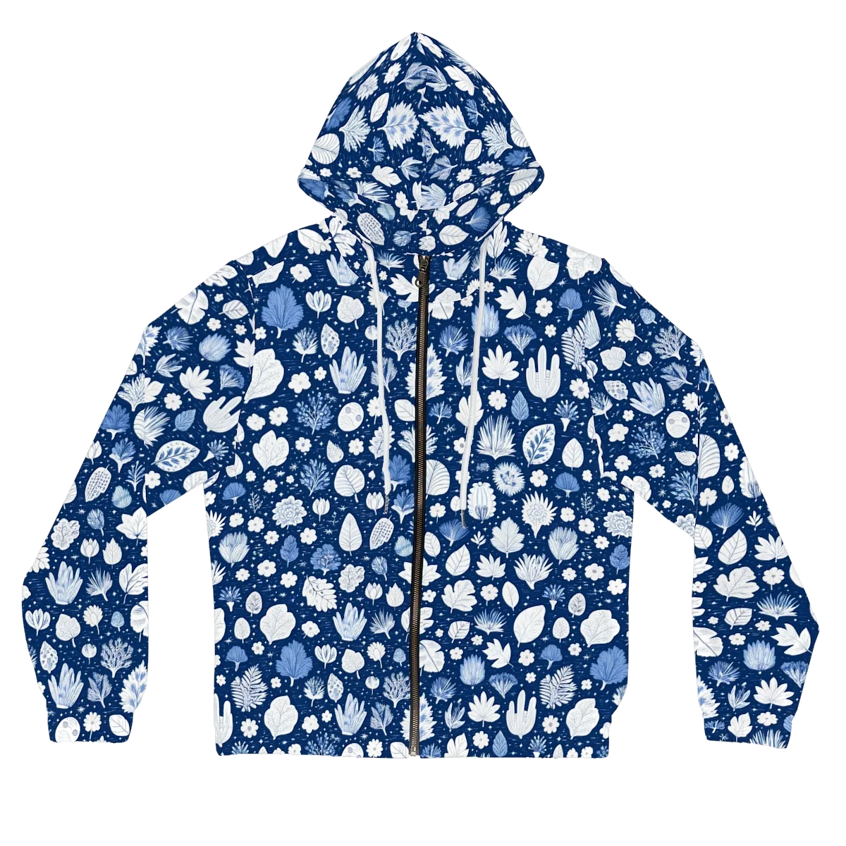 Indigo Herbarium on Women's Full-Zip Hoodie — Front