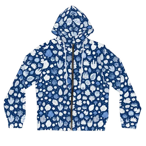 Indigo Herbarium on a Women's Full-Zip Hoodie