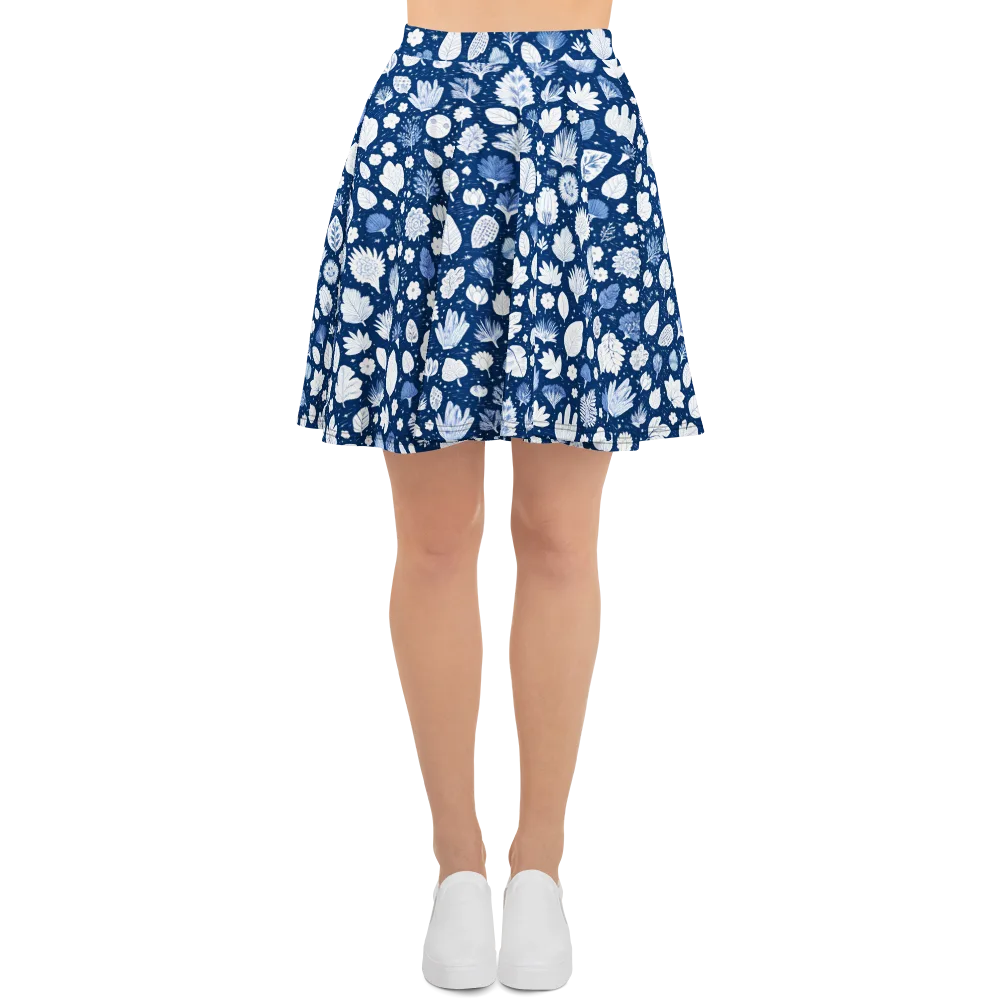 Indigo Herbarium on Skater Skirt — Front