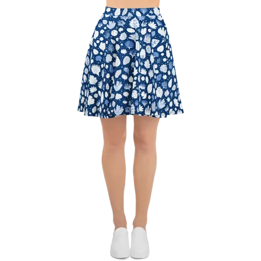 Indigo Herbarium on a Skater Skirt