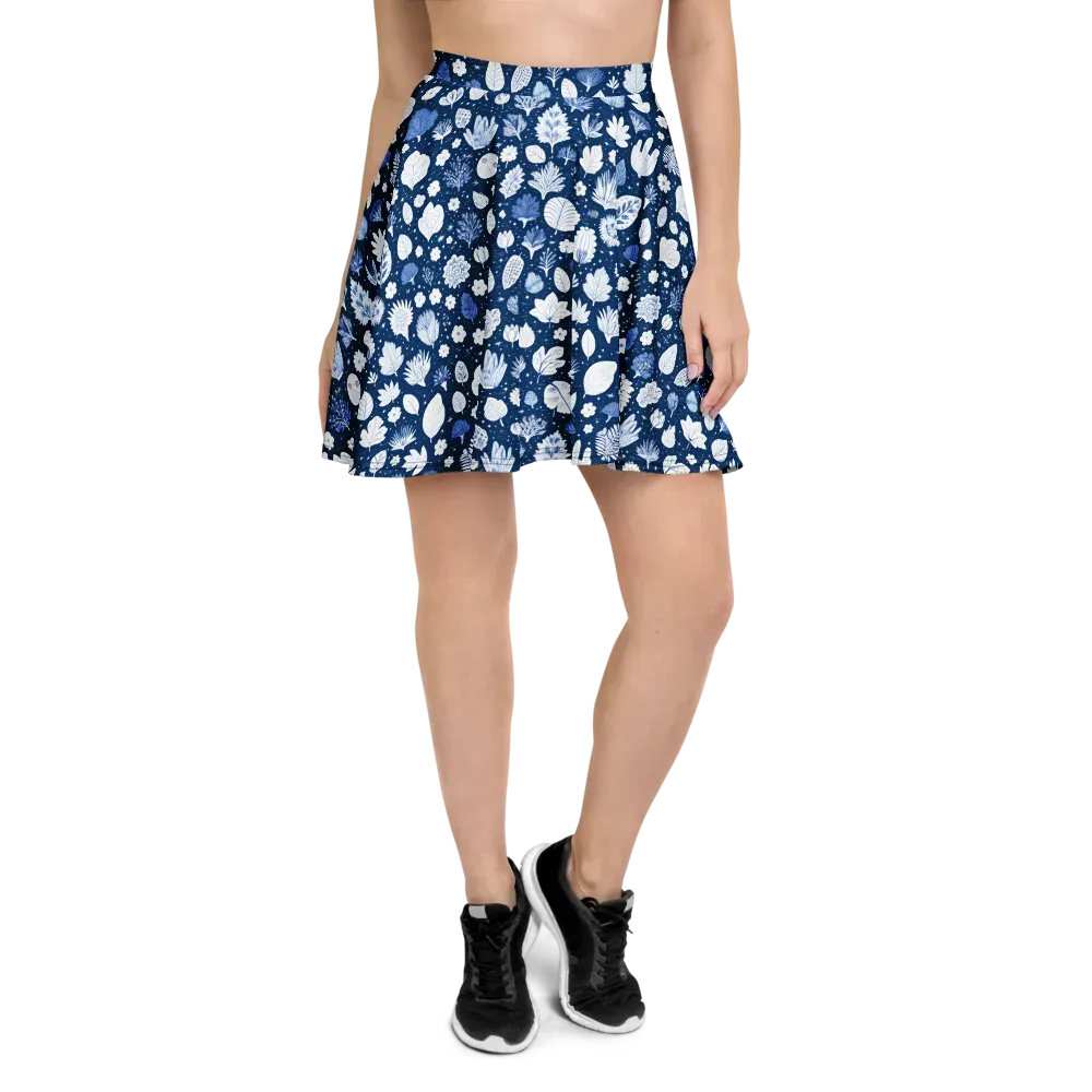 Indigo Herbarium on Skater Skirt — Front