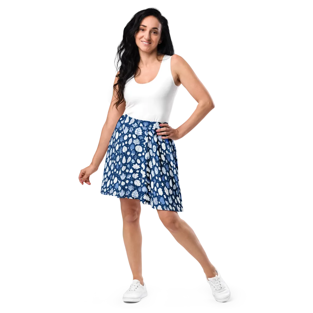 Indigo Herbarium on Skater Skirt — Front