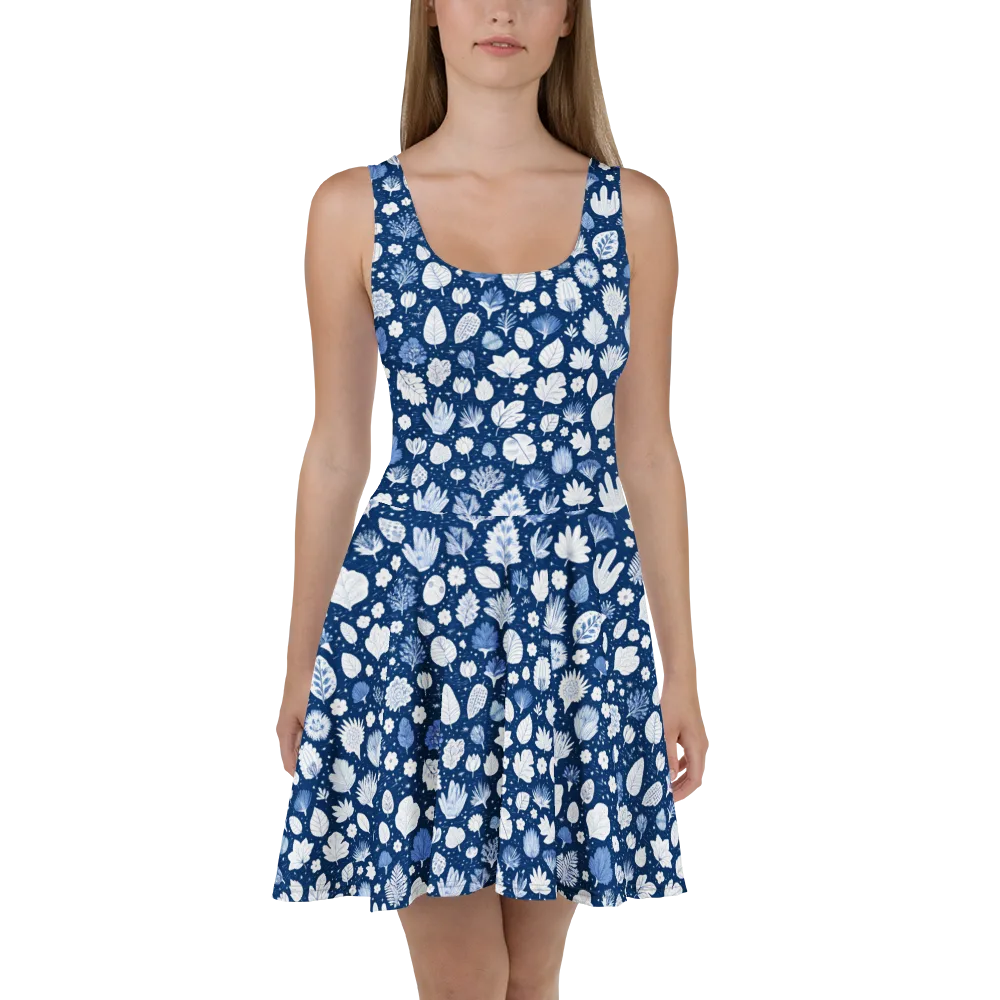 Indigo Herbarium on Skater Dress — Front