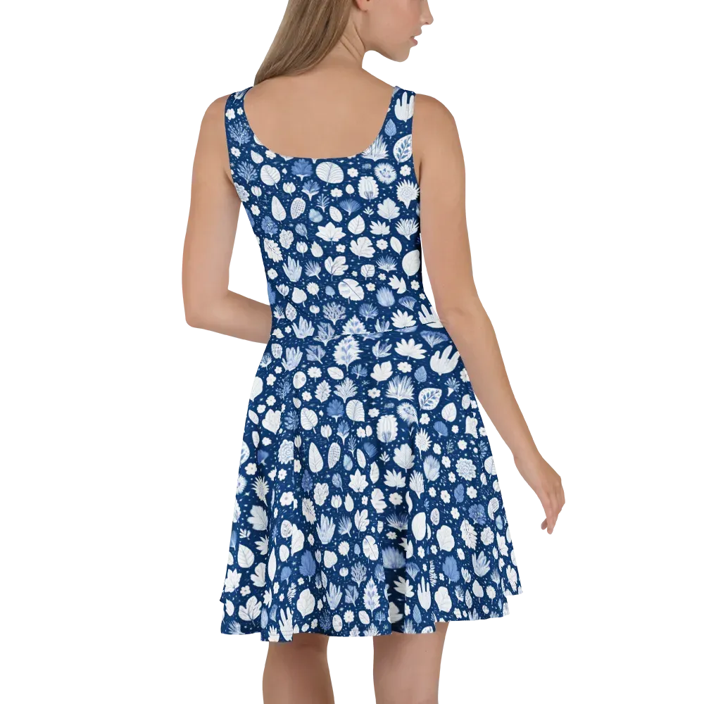 Indigo Herbarium on Skater Dress — Back