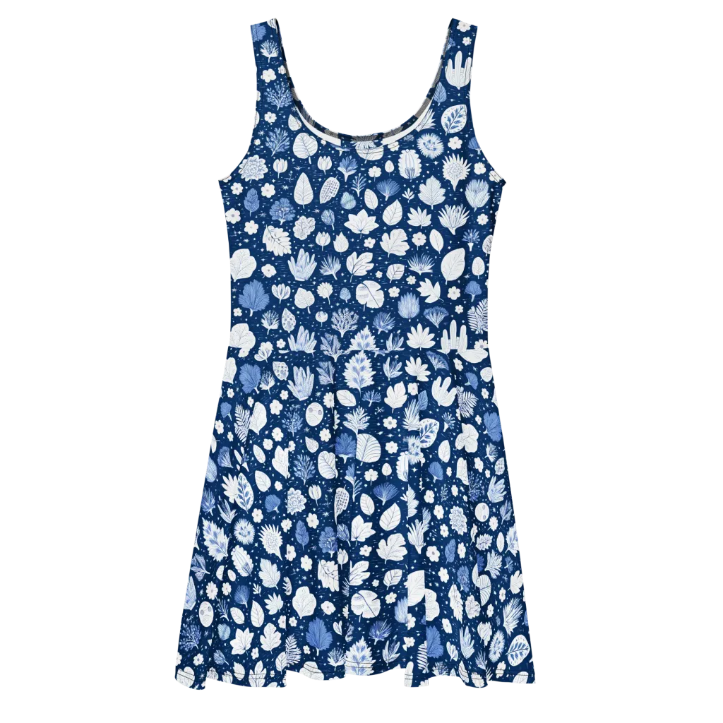 Indigo Herbarium on Skater Dress — Front