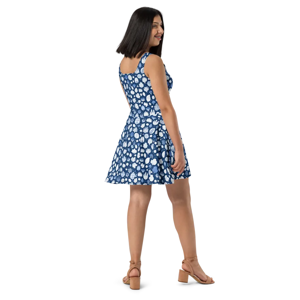 Indigo Herbarium on Skater Dress — Right