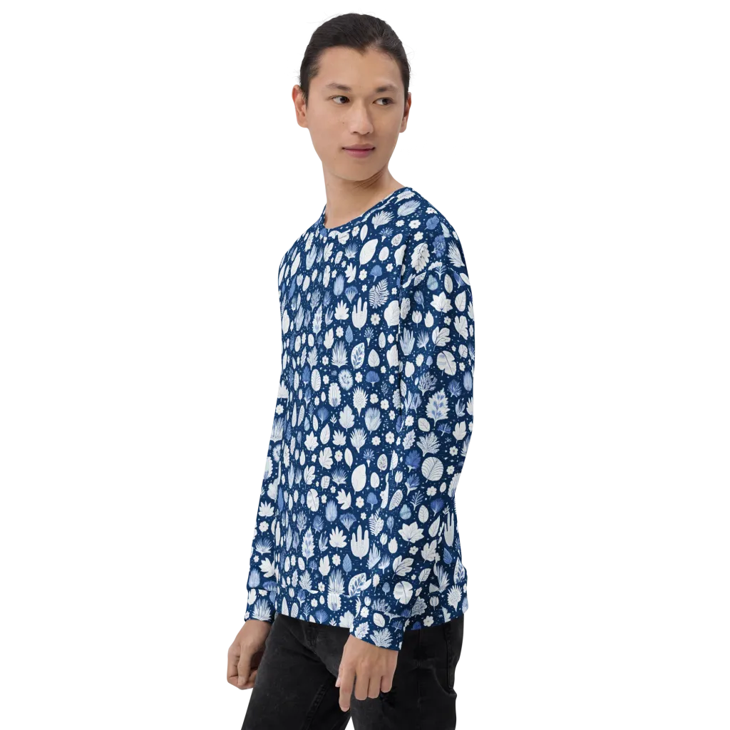 Indigo Herbarium on Sweatshirt — Left Front