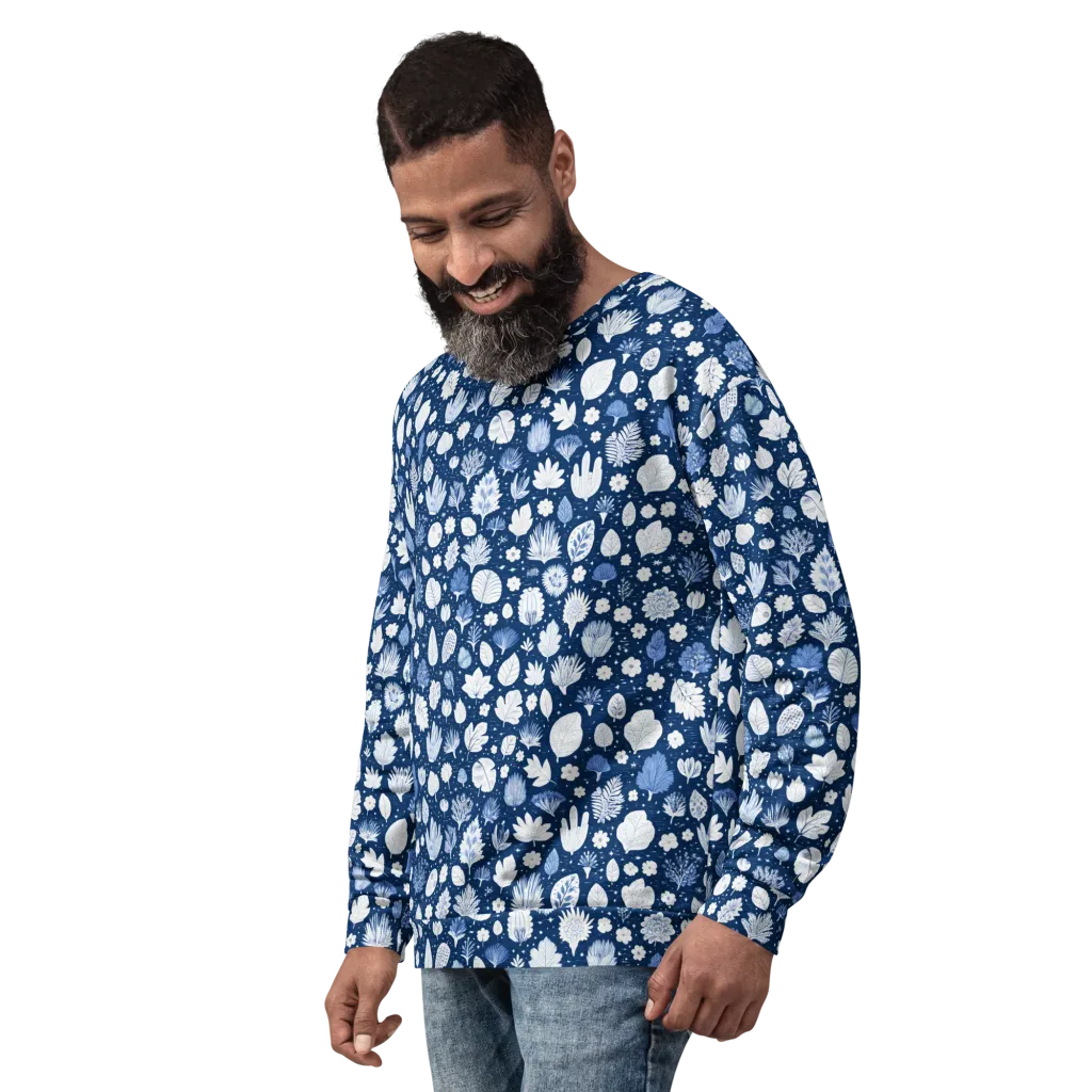 Indigo Herbarium on Sweatshirt — Left Front