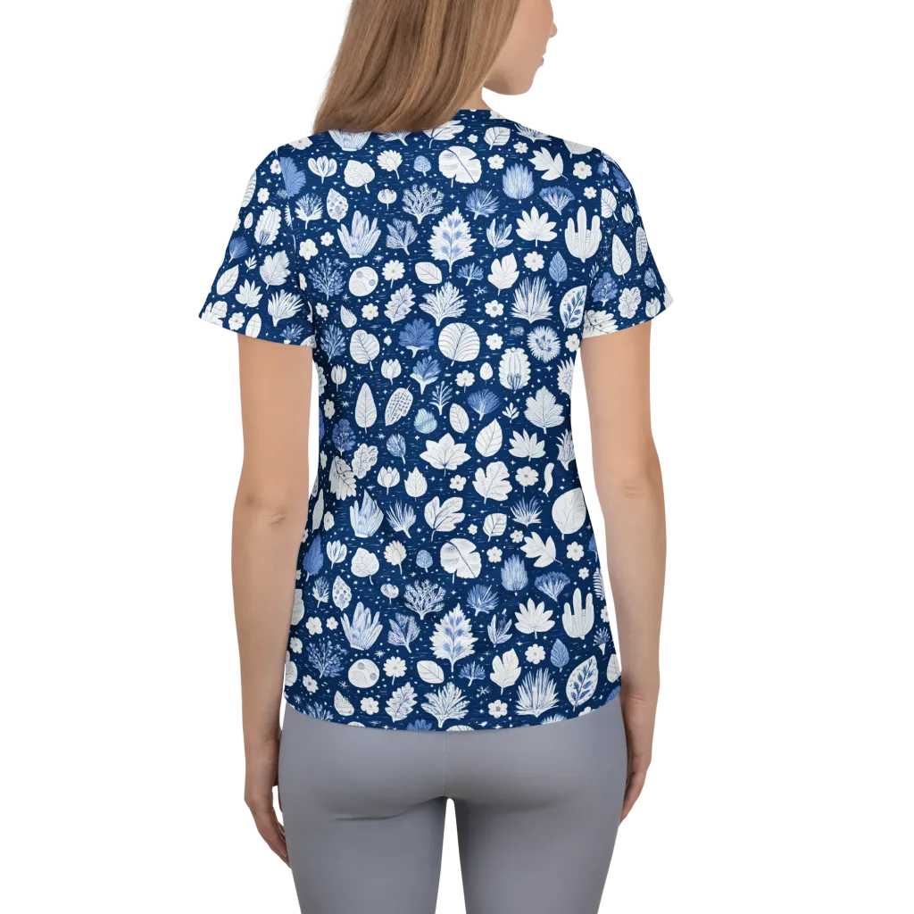 Indigo Herbarium on Women's Athletic T-Shirt — Back