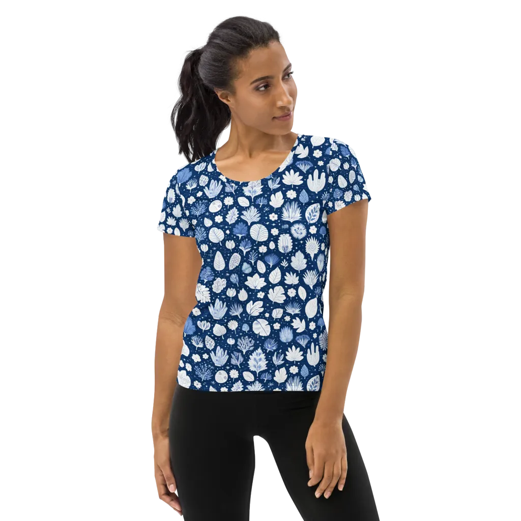 Indigo Herbarium on Women's Athletic T-Shirt — Front