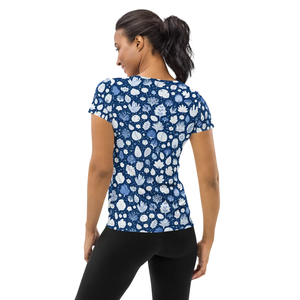 Indigo Herbarium on Women's Athletic T-Shirt — Back