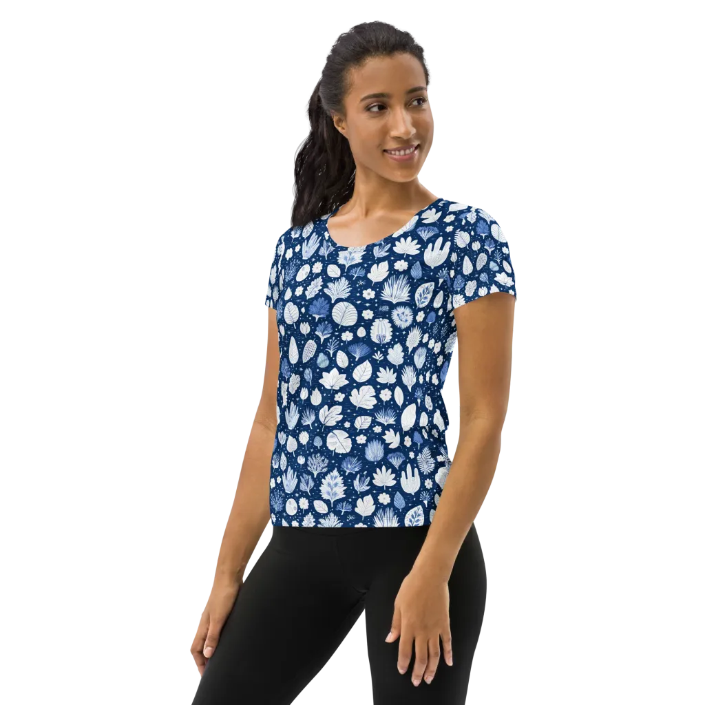 Indigo Herbarium on Women's Athletic T-Shirt — Left