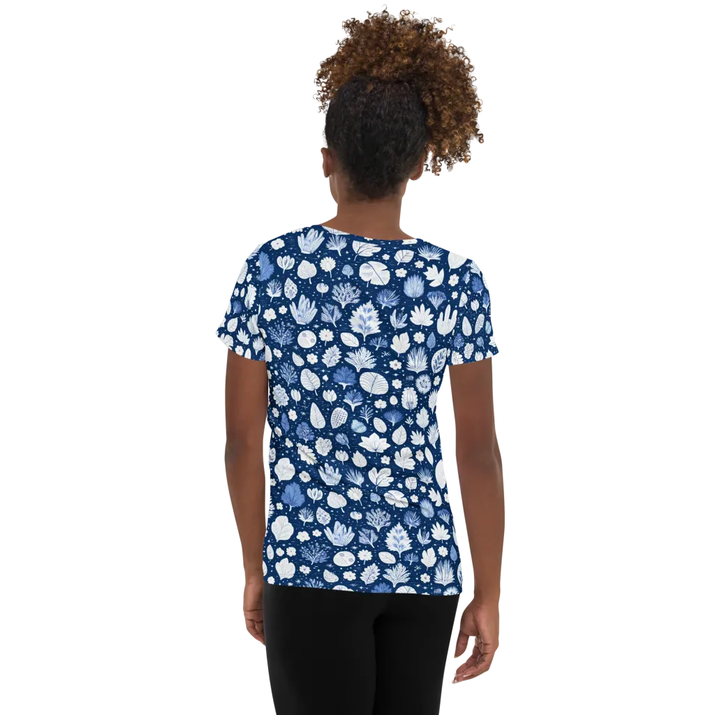 Indigo Herbarium on Women's Athletic T-Shirt — Back