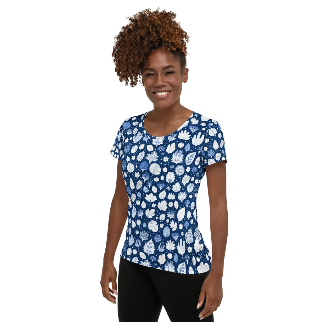 Indigo Herbarium on Women's Athletic T-Shirt — Left