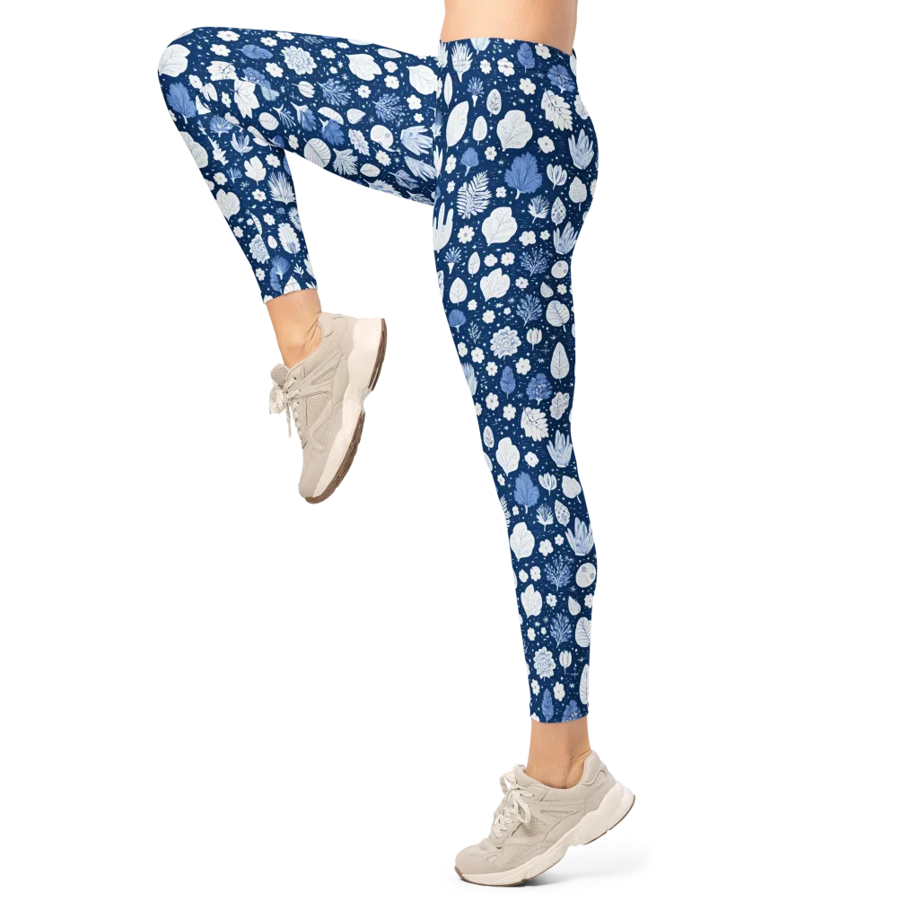 Indigo Herbarium on Leggings — Left