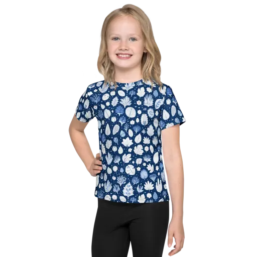 Indigo Herbarium on a Kids Crew Neck T-Shirt