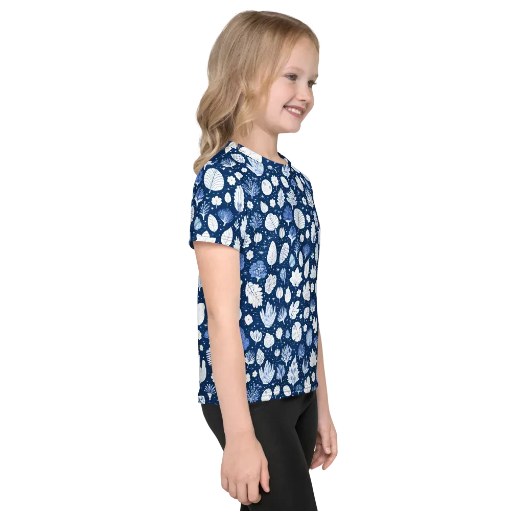 Indigo Herbarium on Kids Crew Neck T-Shirt — Right