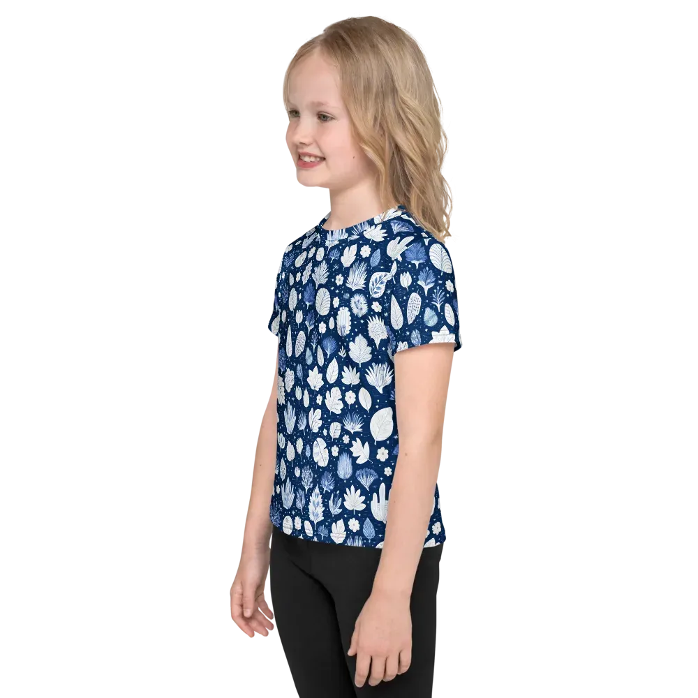 Indigo Herbarium on Kids Crew Neck T-Shirt — Left